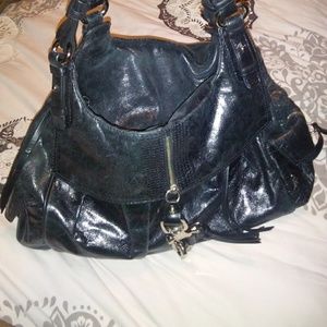 Black Leather Shoulder Purse GUC